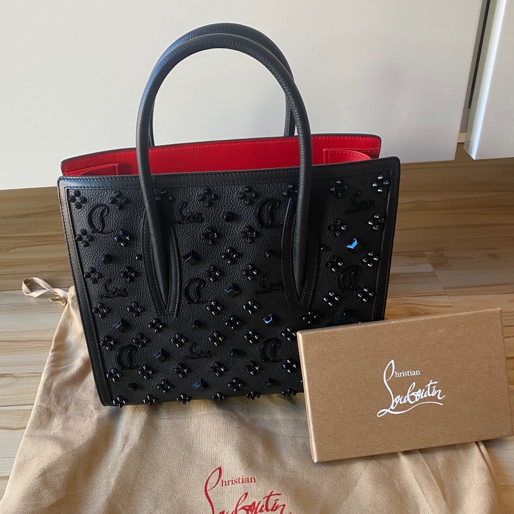 Christian Louboutin Paloma Medium Calf Tote Bag with logo stud Black Red